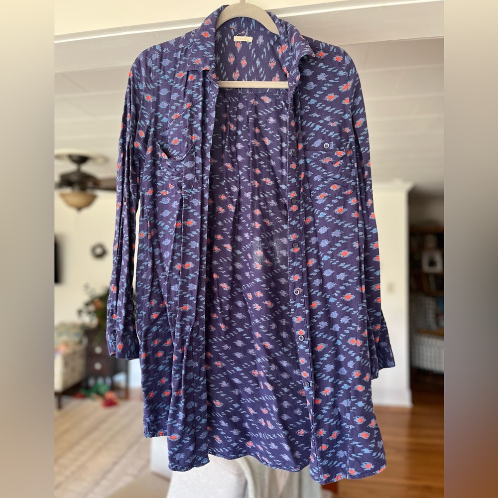 Ecote Ikat Pattern Flowy Button Up Tunic